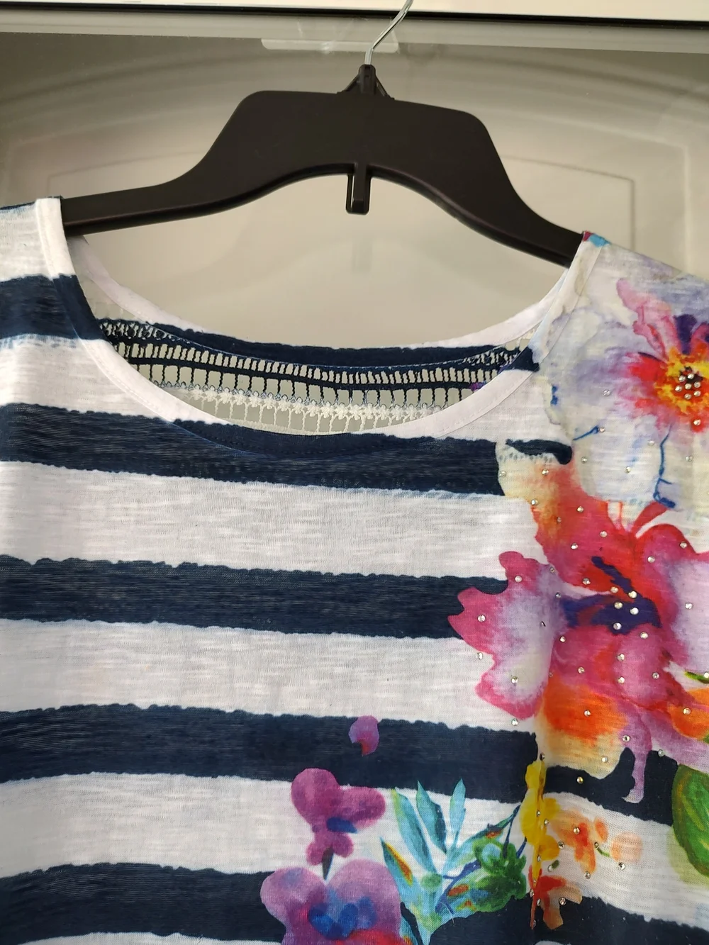 Striped Navy & White Floral Tie-Hem Top - Picture 3 of 7